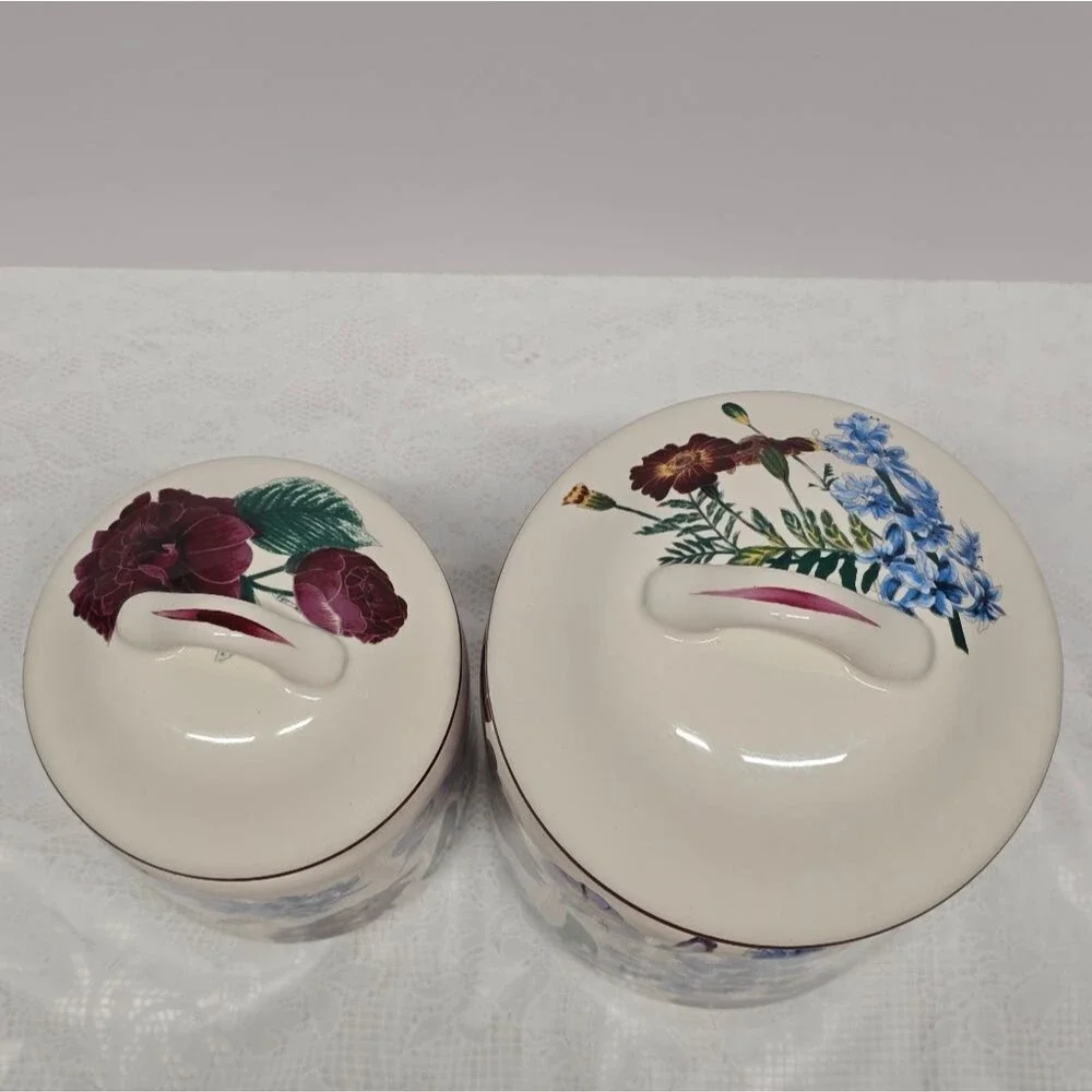 Vintage 70s Spring Garden Floral Canister Jars Made in Japan Boho Shabby Country